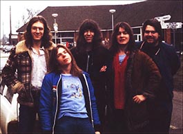 Marillion: Brian Jelleyman, Mick Pointer, Doug Irvine and Steve Rothery, with John Borlase (their first sound engineer) - Photo by Steve Rothery